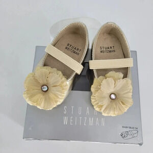 Stuart weitzman gold flower dressy ballet flats infant crib soft sole shoe  2